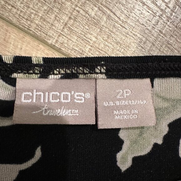 Chicos Travelers Floral 3/4 Sleeve Black & Red Top Size 2P US 12/14 Petite - Picture 5 of 7